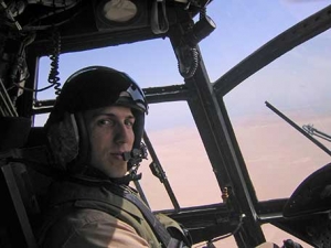 United States Marine Captain Alex Taylor flying his CH46E helicopter while serving in Iraq
