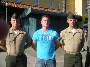 Friends and brothers all from Minier, IL. United States Marines Kale Williams in Iraq, Caleb Schimdgall in San Diego and Jesse Schimdgall in Japan