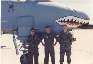 SGT Pete Kesseler of the United States Air Force (far right) Crew Chief of this jet an A10-A at Pope AFB in North Carolina. (1994)